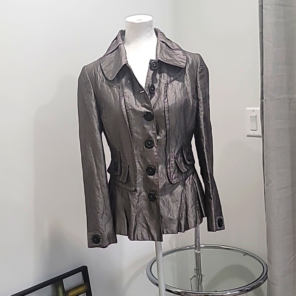 People Like Frank Button Down Metallic Gunmetal Silver Jacket